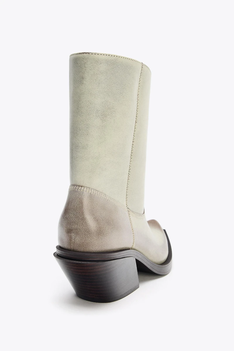 LEATHER COWBOY ANKLE BOOTS