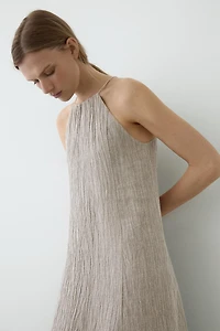 Robe fluide col froncé en lin mélangé