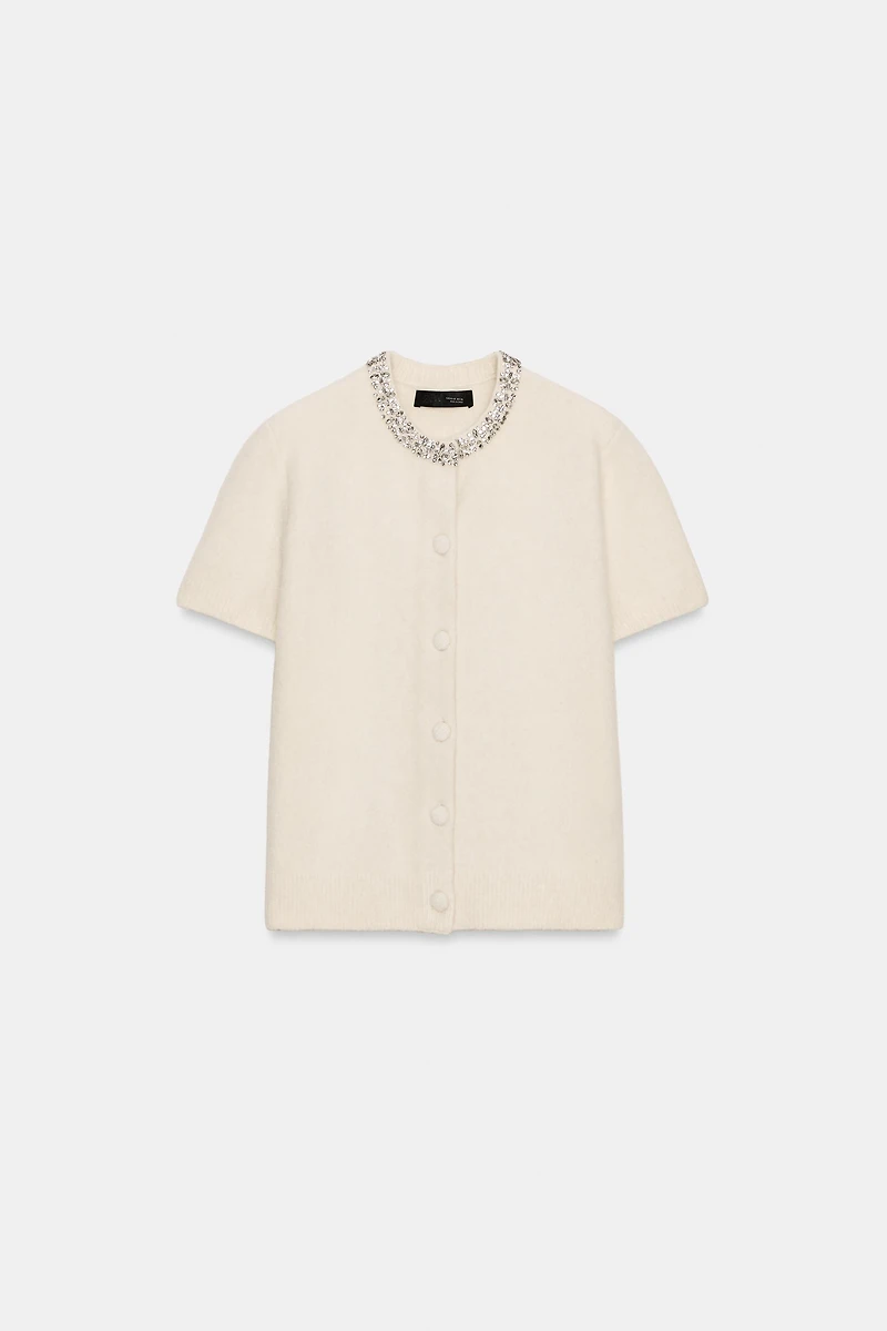 WOOL JACKET WITH JEWEL NECKLINE