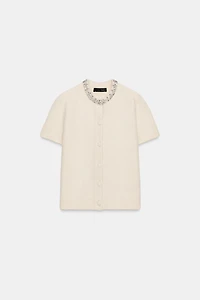 WOOL JACKET WITH JEWEL NECKLINE