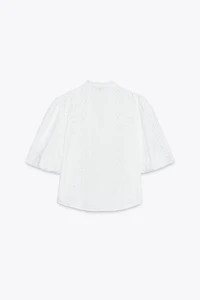 PUFF SLEEVE SHIRT WITH PERFORATED EMBROIDERY