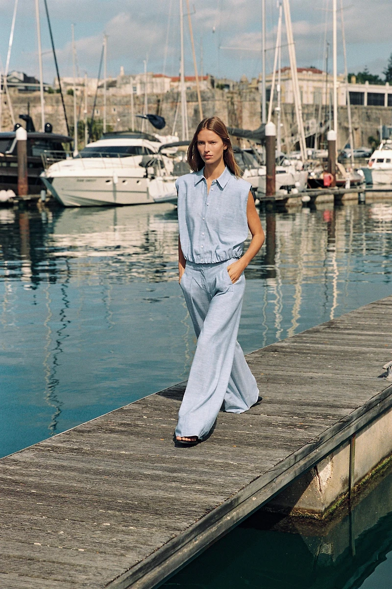 WIDE-LEG LINEN PANTS