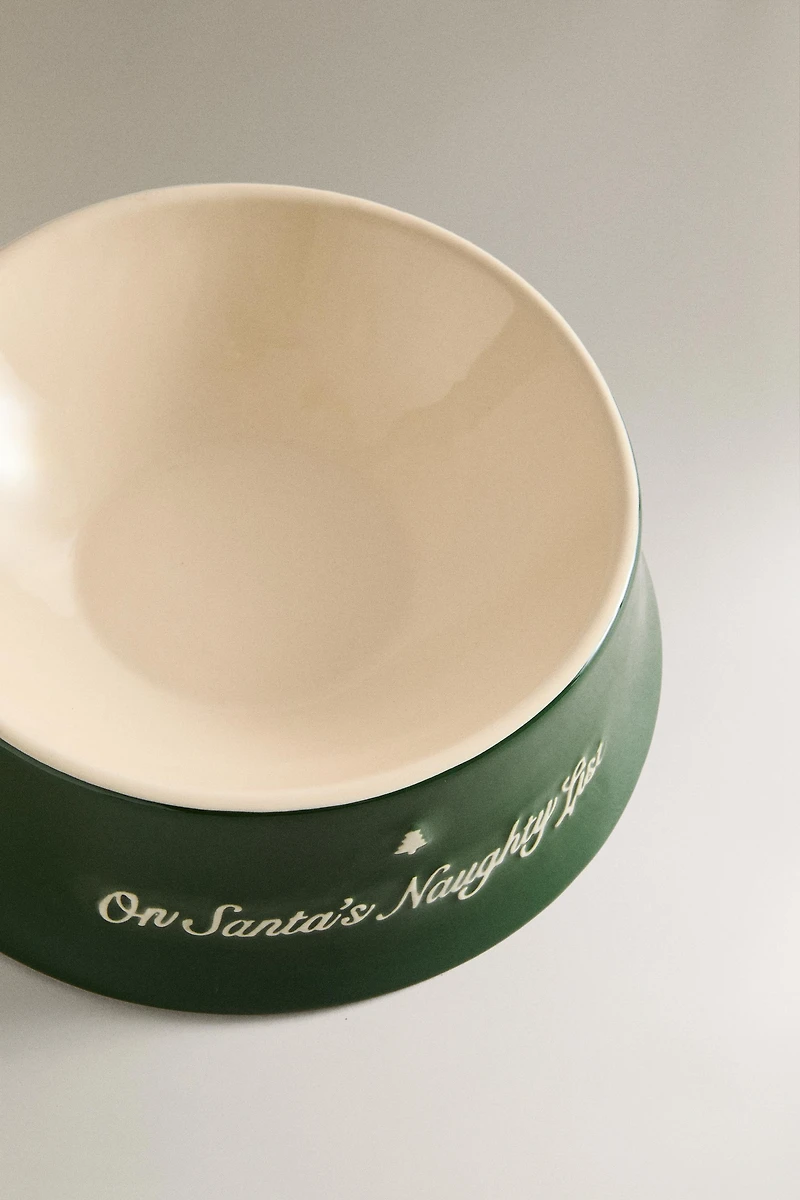 CHRISTMAS STONEWARE PET FOOD BOWL