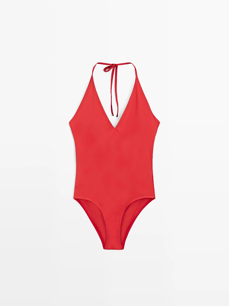 Halter V-neck swimsuit