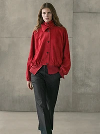 Blouson bomber en cuir et daim