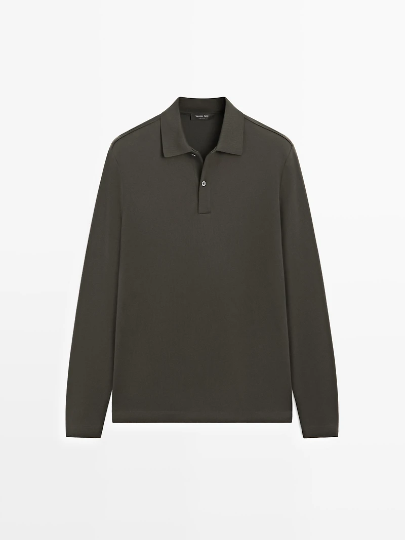 Long sleeve polo shirt with ribbed detail