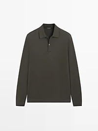 Long sleeve polo shirt with ribbed detail