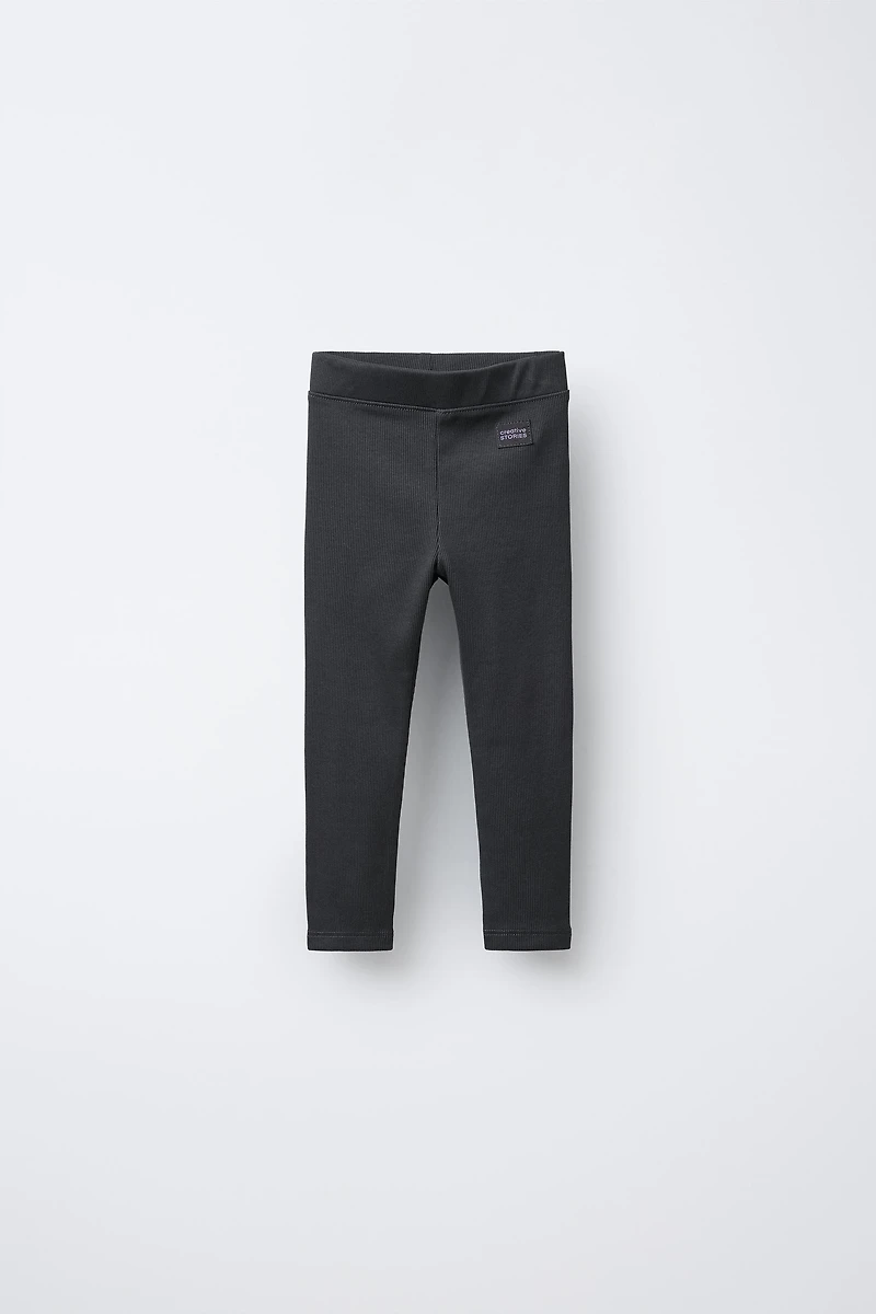 LABEL DETAIL RIBBED LEGGINGS