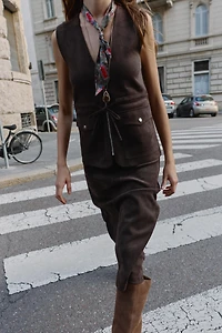 GILET EFFET DAIM POCHES