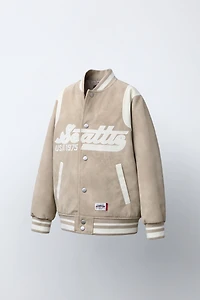 BLOUSON BOMBER EFFET DAIM AVEC INSCRIPTION