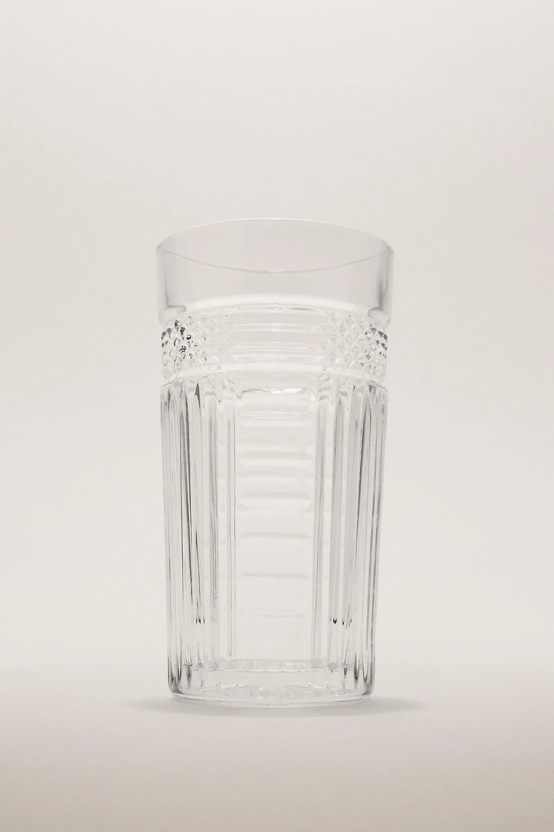 GLASS SOFT DRINK TUMBLER WITH RAISED DESIGN