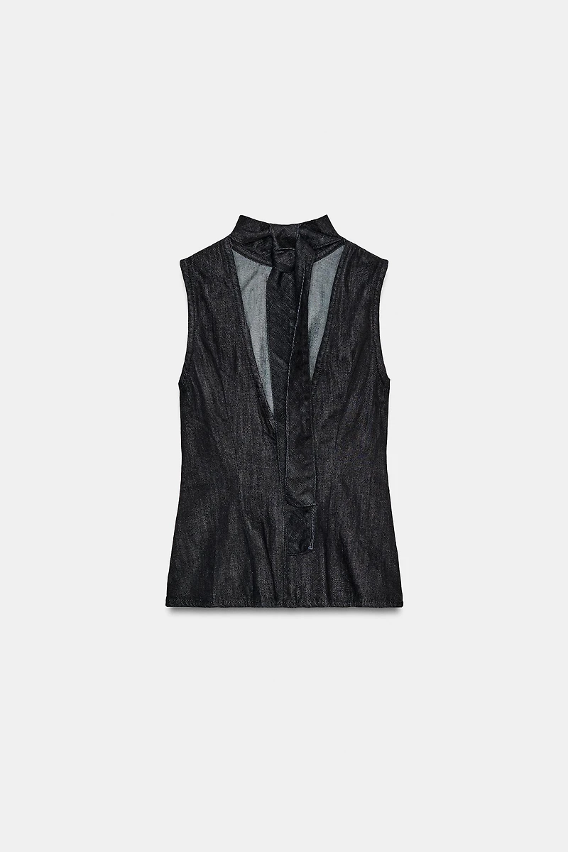 TRF DENIM HALTER TIE TOP