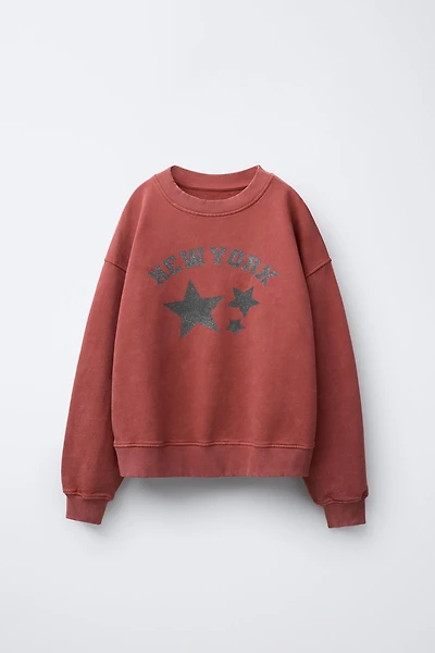 WASHED EFFECT SWEATSHIRT WITH SHINE STARS