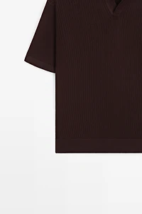 Cotton-blend V-neck knit polo shirt