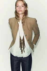 FAUX SUEDE BLAZER WITH PADDED SHOULDERS