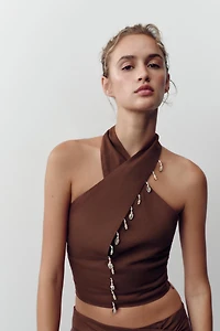 TOP HALTER AVEC LIN ET COQUILLAGES