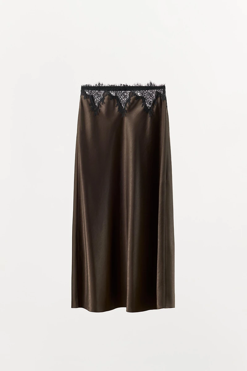 SATIN EFFECT LACE SKIRT