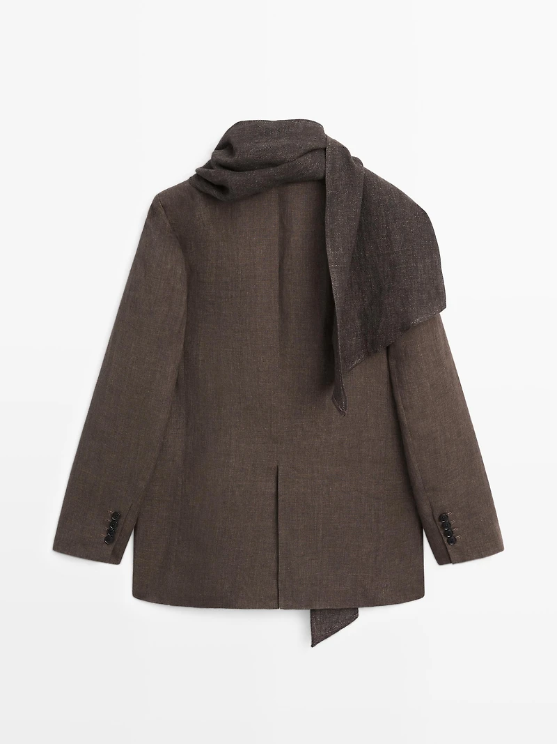 100% linen melange scarf blazer