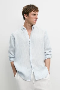 100% linen regular fit striped shirt