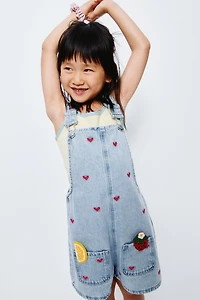 HEART EMBROIDERED DENIM OVERALLS