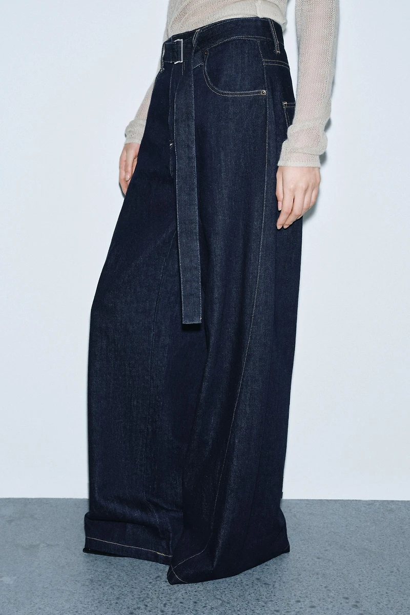 ZW COLLECTION WIDE LEG HIGH-WAIST JEANS WITH BELT