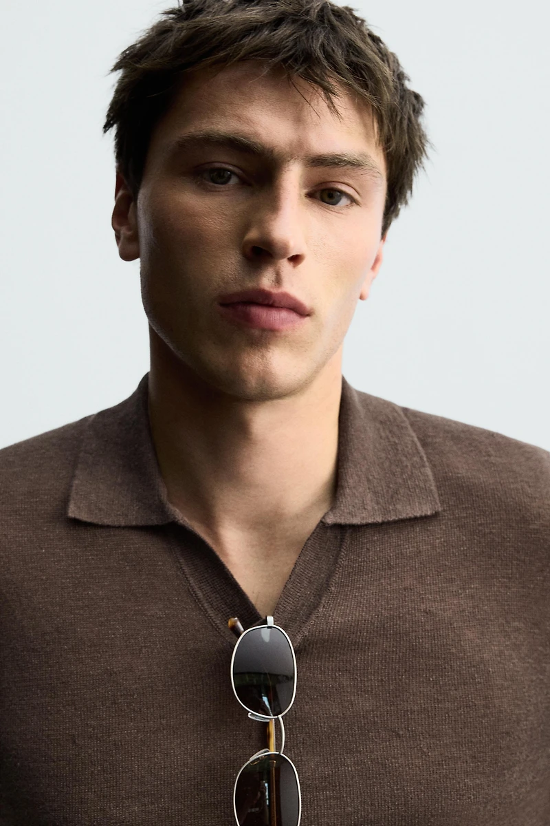 100% LINEN REGULAR FIT KNIT POLO SHIRT