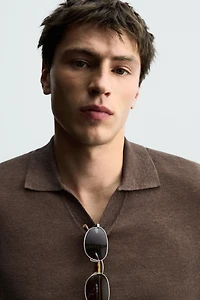 100% LINEN REGULAR FIT KNIT POLO SHIRT