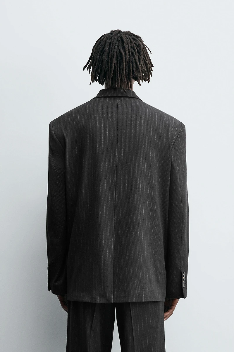 STRIPED DOUBLE BREASTED SUIT BLAZER