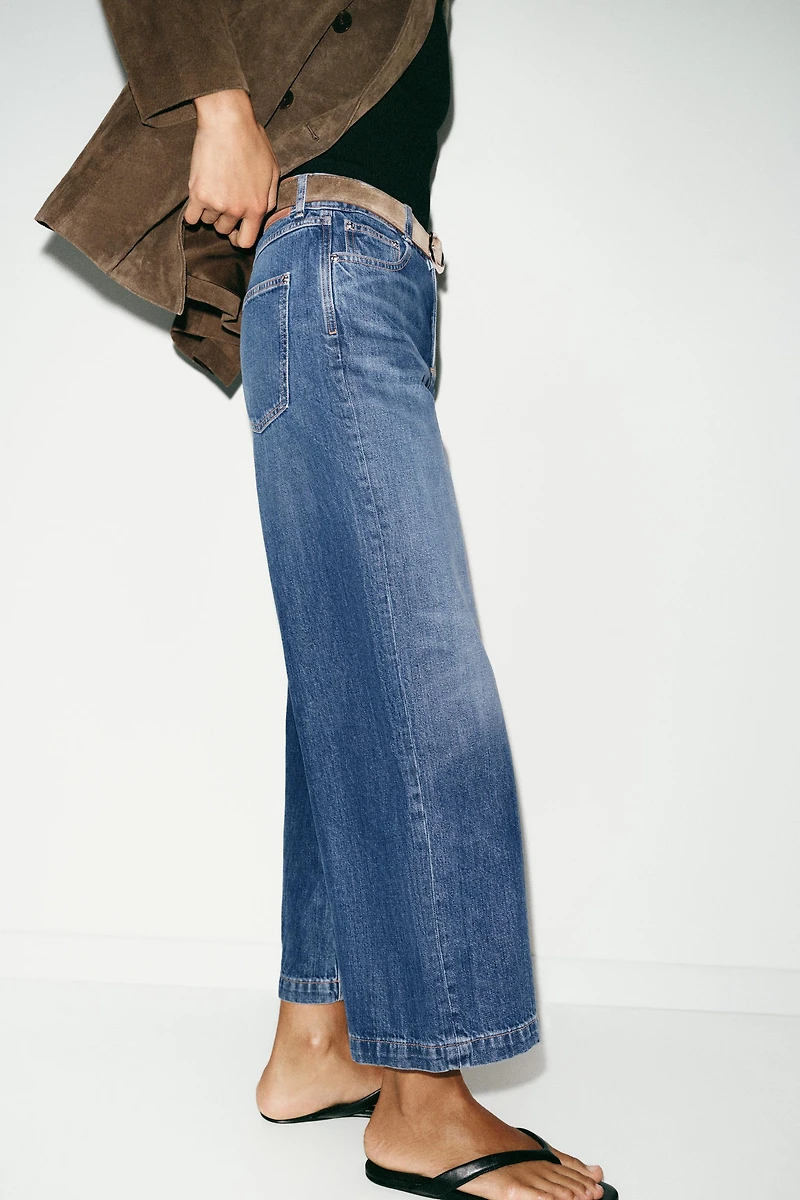 Z1975 BELTED CROPPED WIDE LEG JEANS