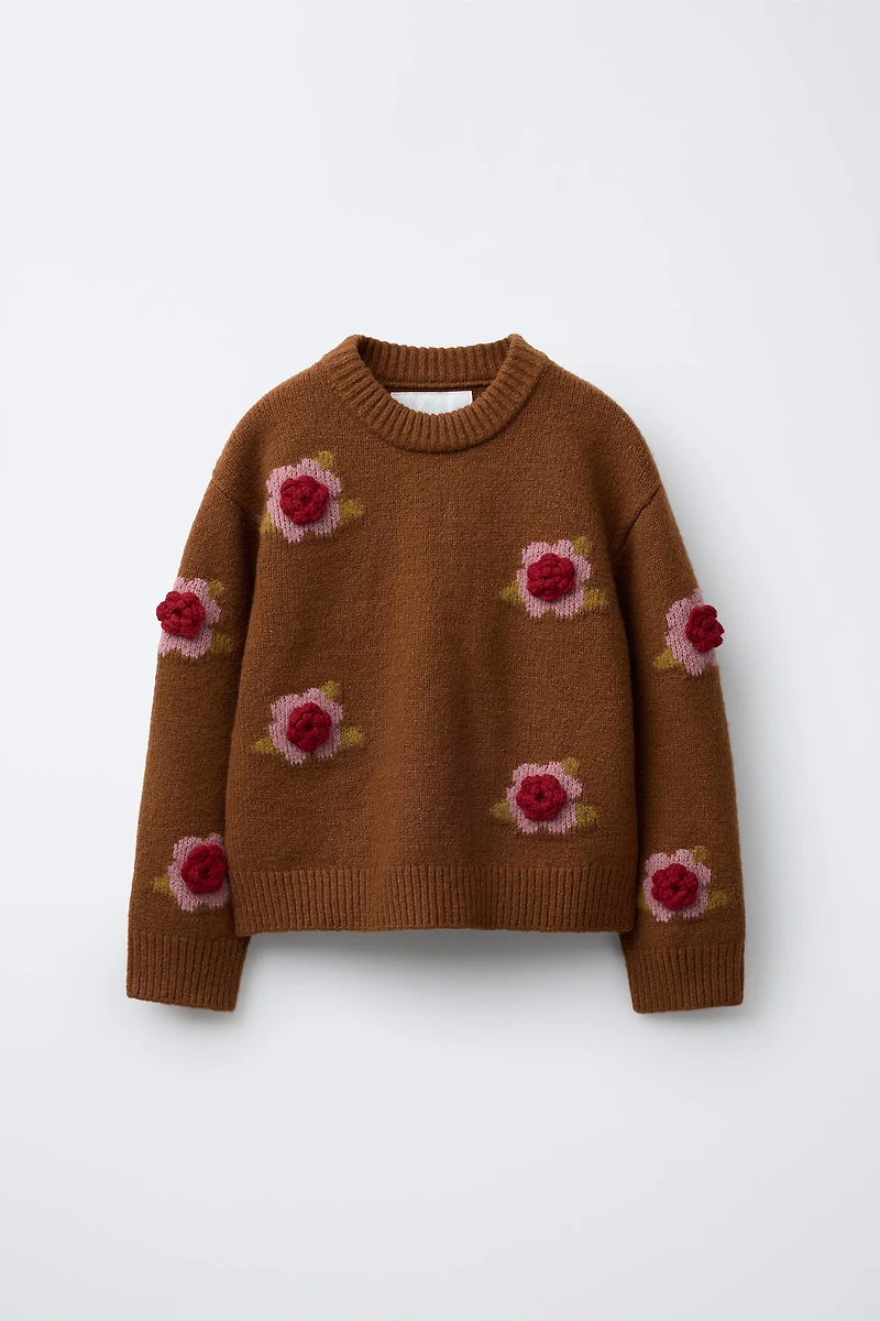 KNITTED JUMPER WITH EMBROIDERED FLOWERS