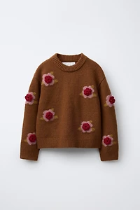 KNITTED JUMPER WITH EMBROIDERED FLOWERS