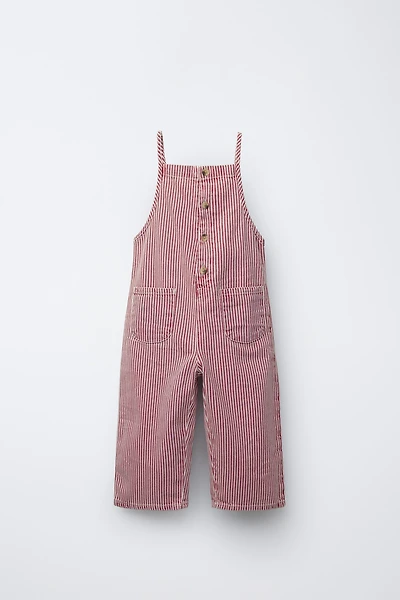 STRIPED TWILL LONG OVERALLS