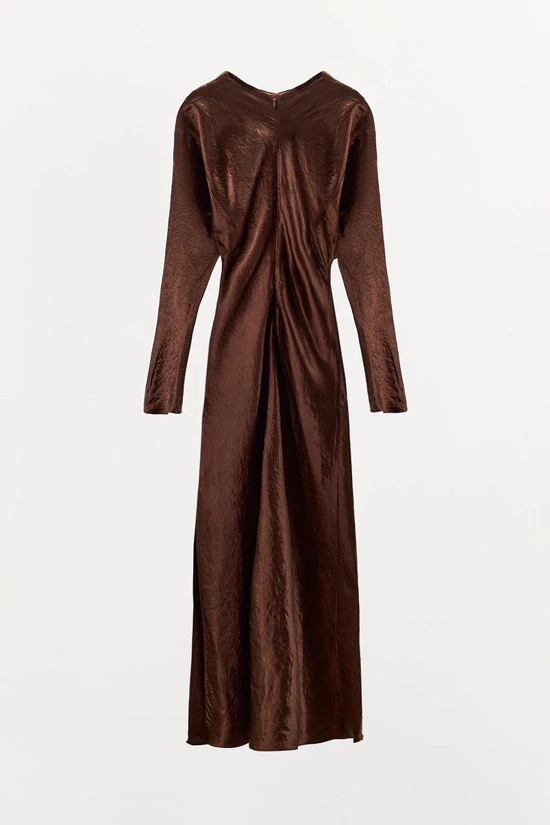 CRINKLE EFFECT PLEATED MIDI DRESS