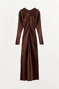 CRINKLE EFFECT PLEATED MIDI DRESS