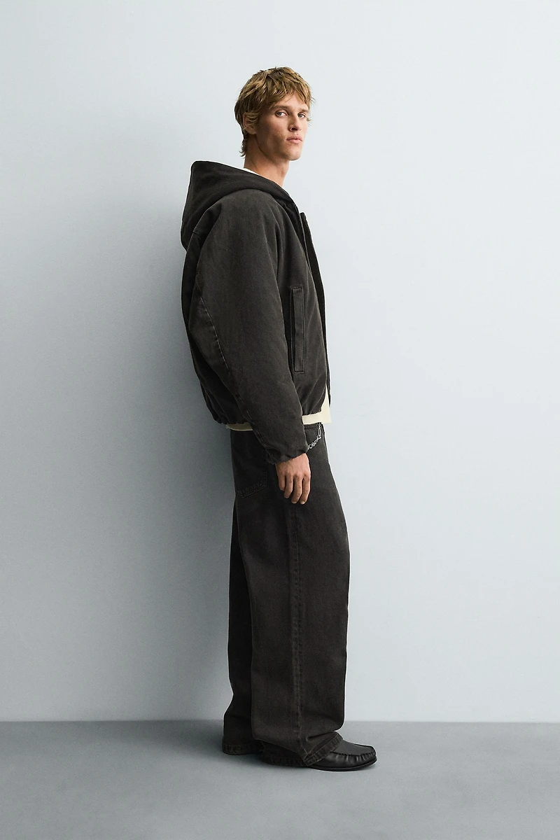 VESTE EN DENIM MATELASSÉ À CAPUCHE