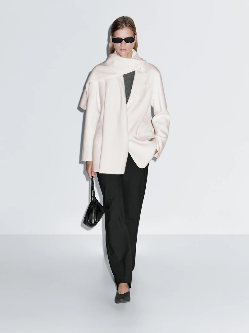 Blazer avec écharpe en laine mélangée