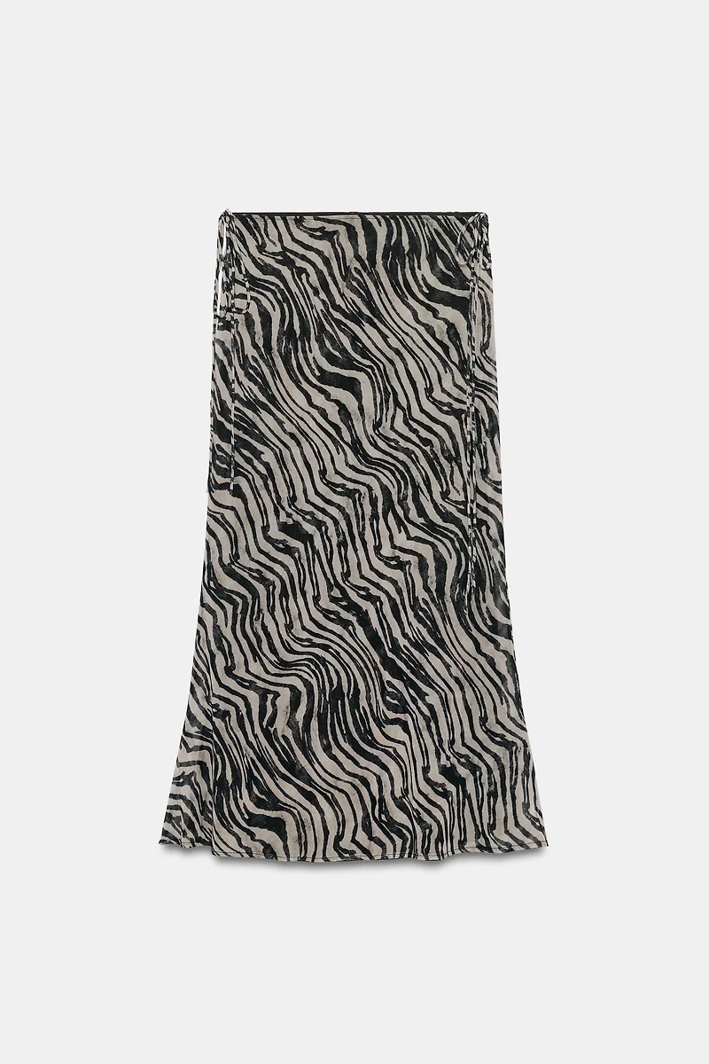 ANIMAL PRINT TIE-DETAIL MIDI SKIRT