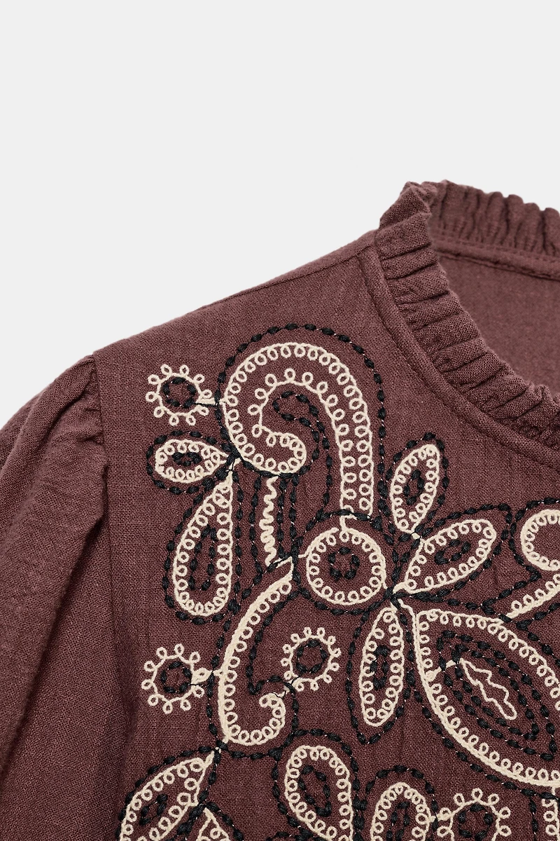 EMBROIDERED BIB BLOUSE