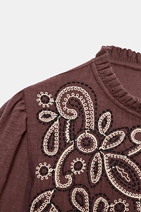 EMBROIDERED BIB BLOUSE