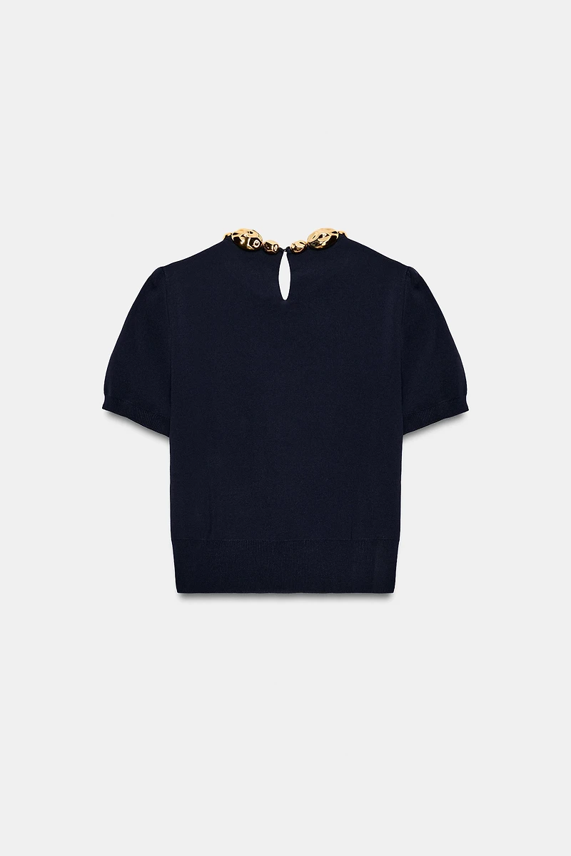 BEADED NECK KNIT TOP