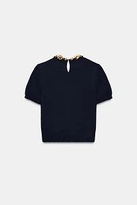 BEADED NECK KNIT TOP