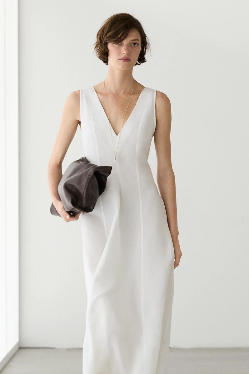 Flowing linen blend midi dress
