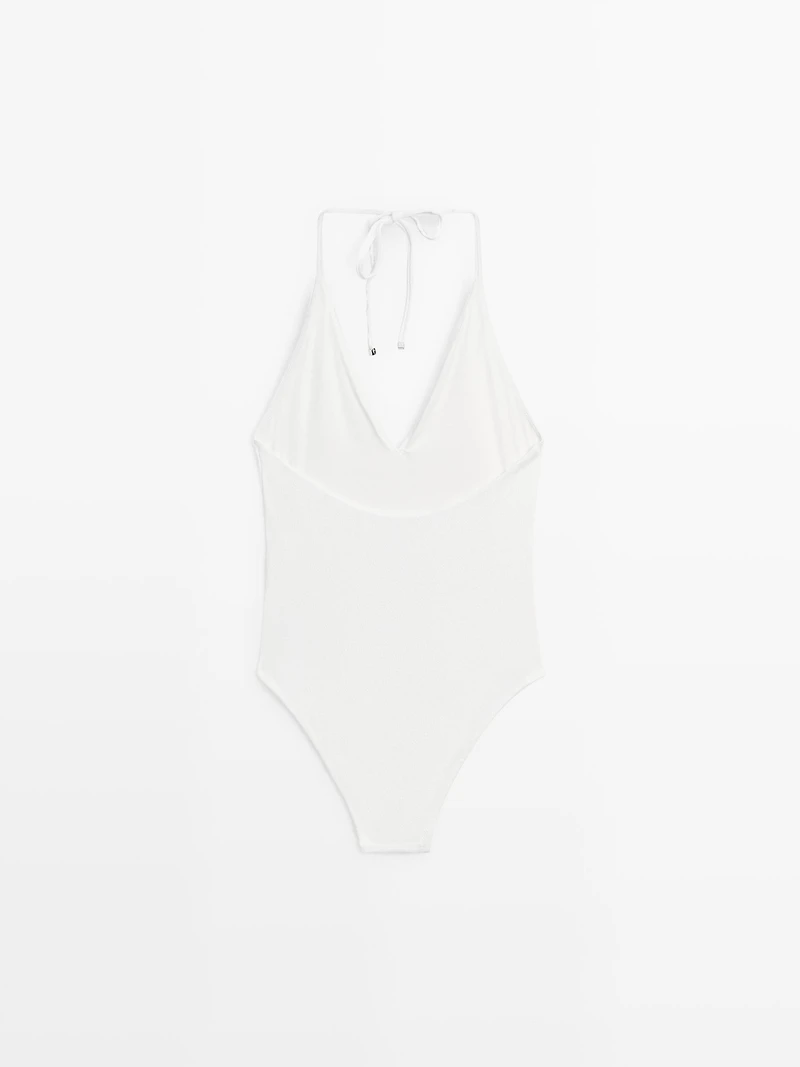 Textured V-neck swimsuit