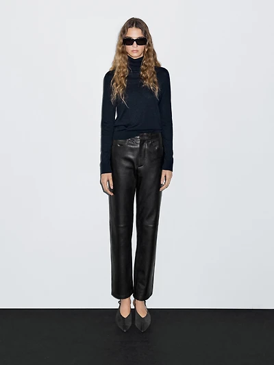 Nappa leather five-pocket trousers