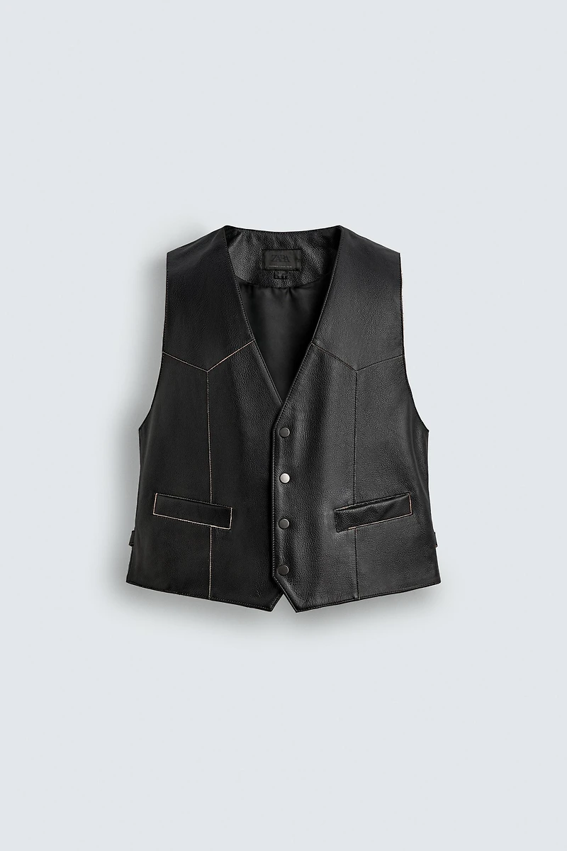 LEATHER VEST WITH CONTRAST STITCHING
