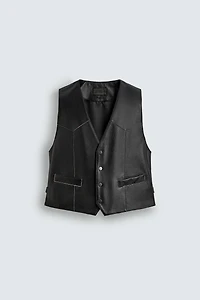 LEATHER VEST WITH CONTRAST STITCHING