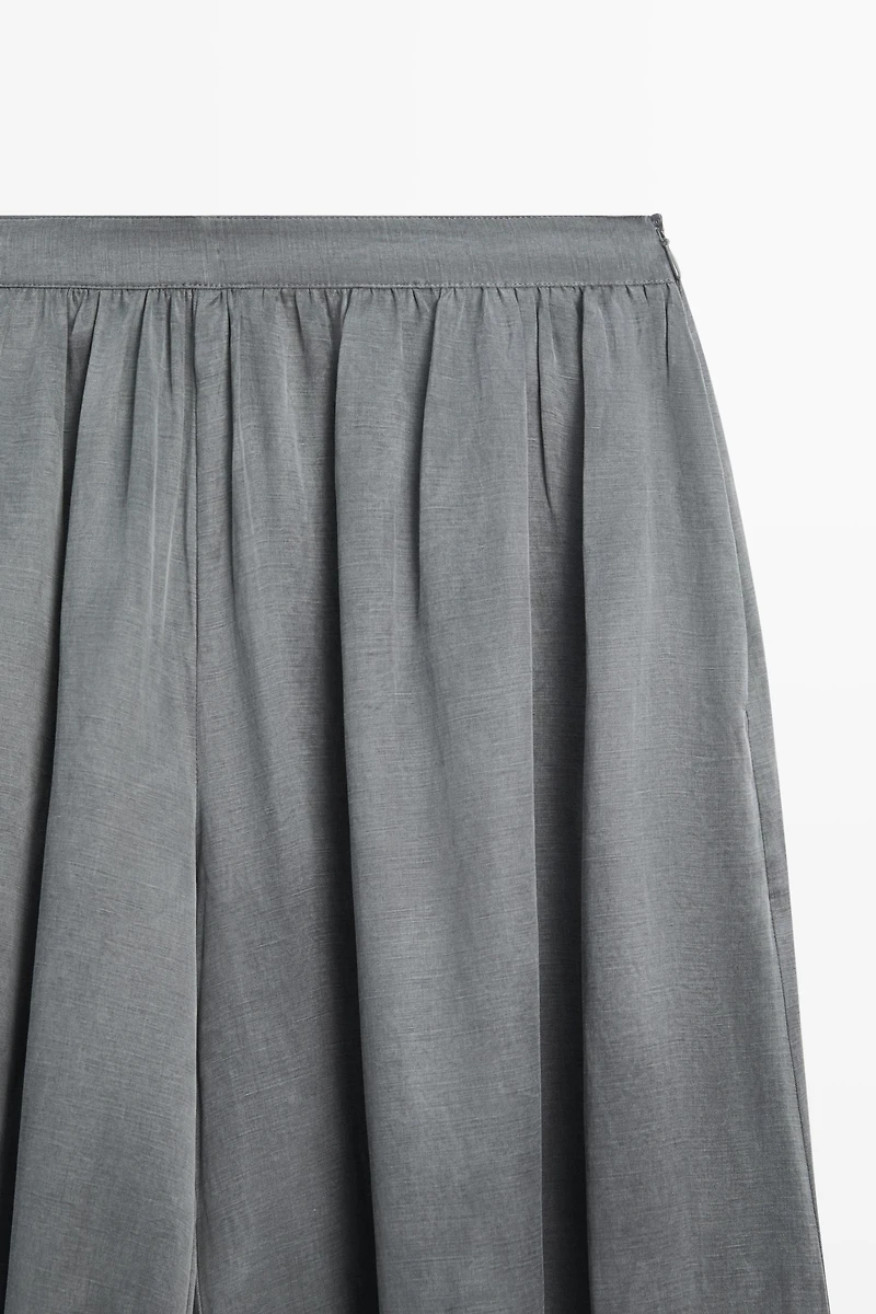 Pleated balloon fit linen blend trousers