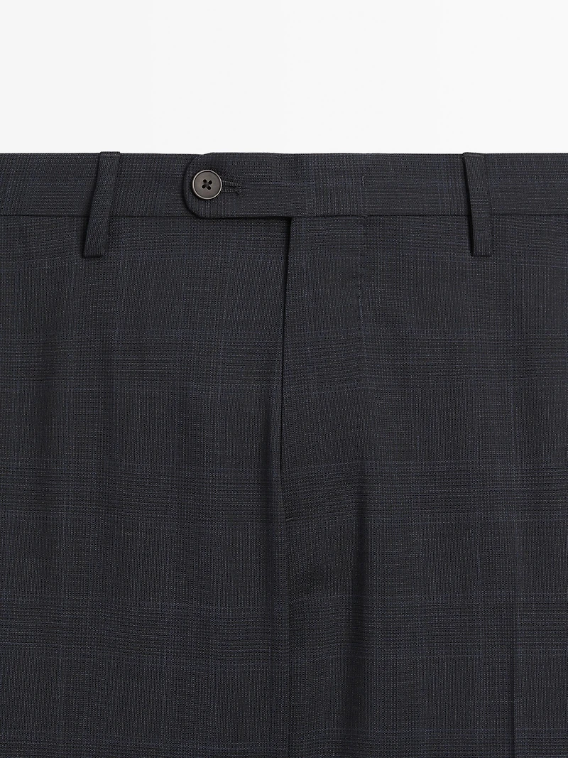 100% wool check suit trousers