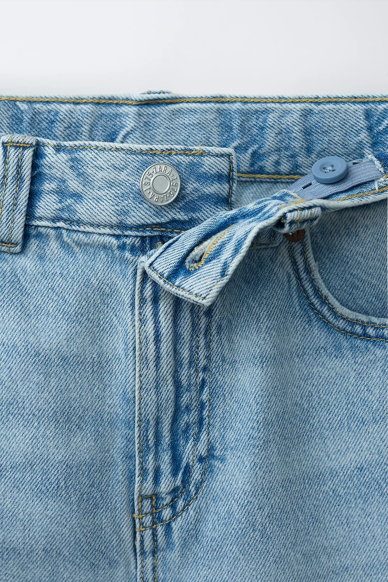 WIDE FIT RIPPED DENIM SHORTS