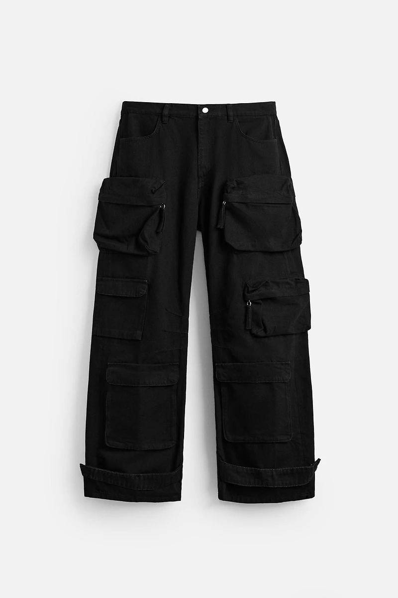 DENIM CARGO PANTS WITH POCKETS